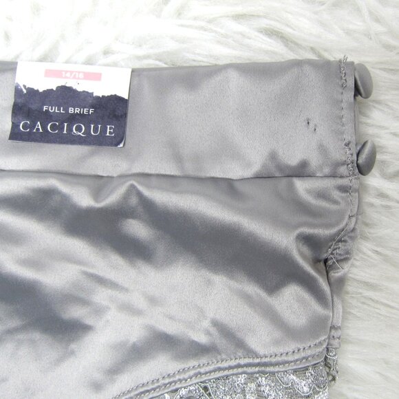 Cacique Shiny Gray Satin Lace-Trim Full Brief Panty ~ Plus Size 14/16 New! - Picture 2 of 7